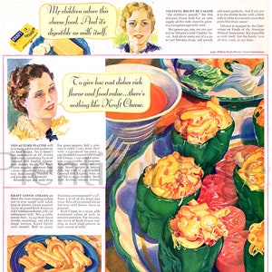 1936 Kraft Cheese Vintage Ad, Advertising Art, Velveeta, Magazine Ad, Advertisement, Great to Frame.