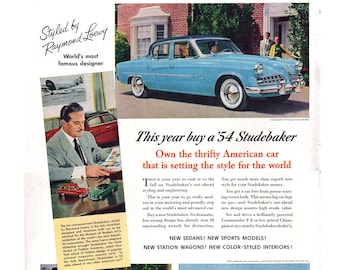 1954 Studebaker Ad, Vintage Car Print, Automotive Advertising Art