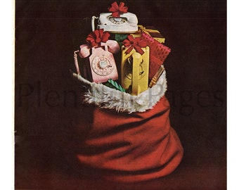 Anuncio de teléfono Bell de 1963, teléfonos navideños retro, impresión de revista