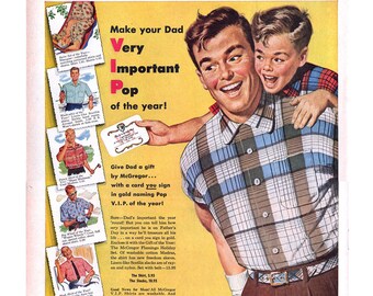 1954 McGregor Sportswear Anzeige, Vintage Vatertags-Modedruck