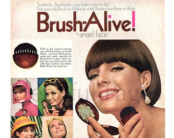 1965 Angel Face Make-Up Vintage Ad, Advertising Art, Compact, Magazine Ad, 1960&#39;s Make-Up, Advertisement, Great to Frame.