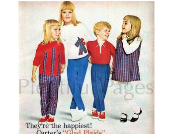 Anuncio de moda infantil de Carters de la década de 1960, "Glad Plaids" (impresión)