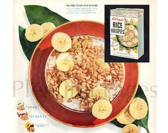 1950s Rice Krispies Ad, Vintage Cereal Advertising Art