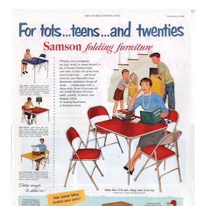 1950 Samson Folding Furniture Vintage Ad, Reclame Kunst, Tijdschrift Ad, Kaart Tafel, Advertentie, Geweldig om in te kaderen.