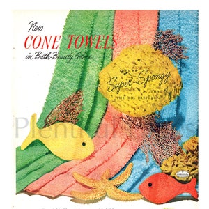 1952 Cone Towels Vintage Ad, Advertising Art, Bath Towels, Magazine Ad, Advertisement, Starfish, Great to Frame.