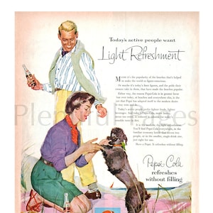 1954 Pepsi-Cola Vintage Ad, Advertising Art, Pepsi, Magazine Ad, Beach, Great to Frame.