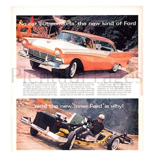 1957 Ford Vintage Ad, Advertising Art, Magazine Ad, Retro Car Ad, Great to Frame.
