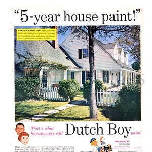 1957 Dutch Boy House Paint Vintage Ad, Advertising Art, Magazine Ad, Advertisement, Great to Frame.