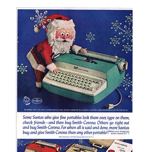 1962 Smith-Corona Typewriter Vintage Ad, Advertising Art, Portable Typewriter, Magazine Ad, Great to Frame.