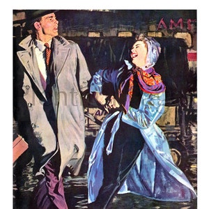 1955 Vintage Magazine Illustration, 1950&#39;s Couple, Magazine Art, Illustration, Story Art, 1950&#39;s Fashion, Great to Frame.