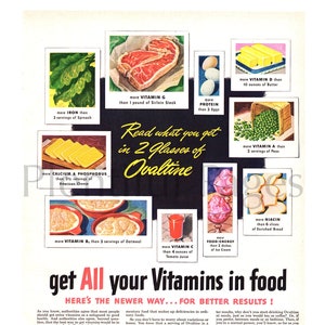 1947 Ovaltine Vintage Ad, Advertising Art, Magazine Ad, Advertisement, Great to Frame.