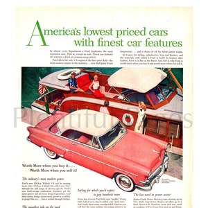 1954 Ford Vintage Ad, Advertising Art, Ford Crestline Victoria, Magazine Ad, Advertisement, Yacht, Great to Frame.