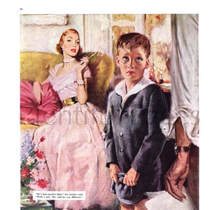 1950&#39;s Vintage Magazine Illustration, Story Art, 1950&#39;s Fashion, Magazine Art, Great for Framing.