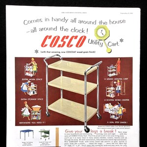 1952 年 Cosco ビンテージ広告、広告アート、雑誌広告、ユーティリティ カート、印刷広告、1950 年代の装飾、額装に最適。