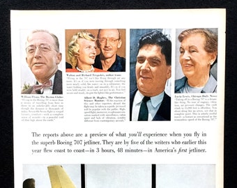 1957 Boeing 707 Vintage Ad, Advertising Art, Magazine Ad, Airplane, Print Ad, 1950&#39;s Travel, Great to Frame.