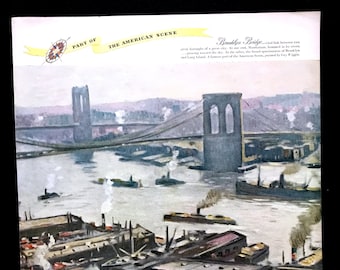 1947 Maxwell House Coffee Vintage Ad, Advertising Art, Brooklyn Bridge, Magazine Ad, Print Ad, Great to Frame.
