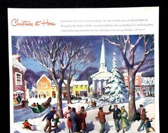 1947 Cinco Cigars Ad, Christmas at Home Scene, Vintage Print