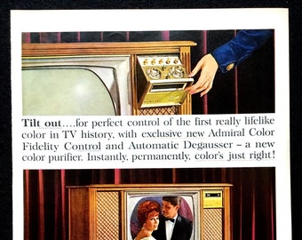Publicité télévisée couleur Admiral de 1964, impression de magazine vintage