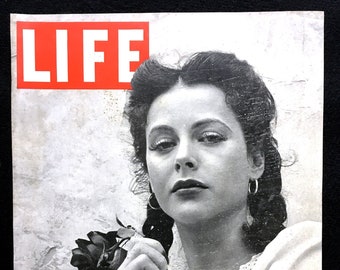 1942 Hedy Lamarr Vintage Life Magazine Cover, Advertising Art, 1940's Hollywood, Great for Framing.