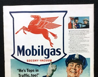 1941 Mobilgas Magazine Ad, Flying Red Horse, Vintage Advertising Art