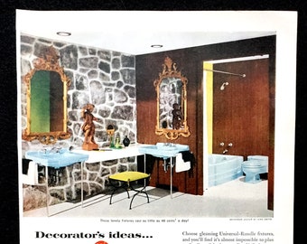 1950s Bathroom Fixtures Print, Universal Rundle Vintage Magazine Ad