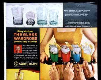1963 Libbey Glassware Ad, Mid-Century Magazine Print