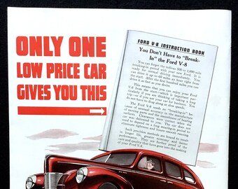Anuncio de Ford V-8 de 1940, impresión de revista vintage, arte publicitario automotriz