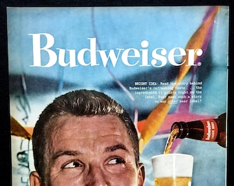 Anuncio de Budweiser de 1958, impresión original de revista, decoración de bar