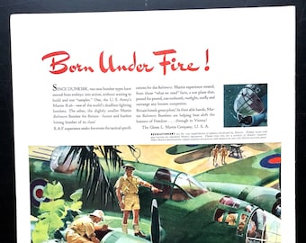Anuncio de Martin Aircraft de la Segunda Guerra Mundial de 1942, impresión artística de aviación