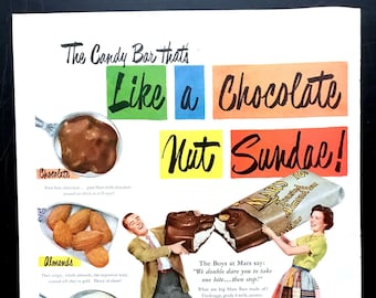 1951 Mars Bar Ad, Vintage Candy Magazine Advertisement
