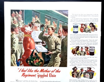 1942 Borden's Elsie Cow Vintage Ad, WWII Advertising Art