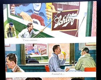 1950 Schlitz Beer Ad, Vintage Magazine Print, Milwaukee Advertising Art
