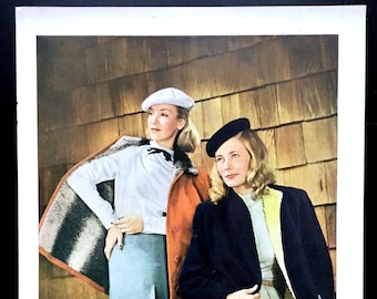 1943 Vintage Fashion Print, Women's Long Coats, WWII Era