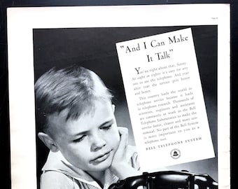 Anuncio de Bell Telephone de 1938, impresión de revista vintage