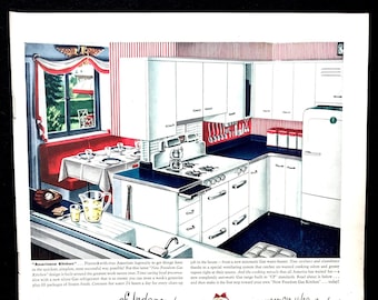 1947 American Gas Kitchen Ad, Vintage Magazine Print