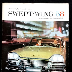1958 Swept-Wing Dodge Vintage Ad, 1950&#39;s Dodge, Advertising Art, Retro Car Ad, 1950&#39;s Couple, Magazine Ad, Great for Framing or Collage.