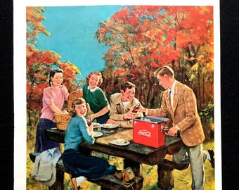 1950s Coca-cola Picnic Ad, Vintage Magazine Print (10.5x14) - Etsy