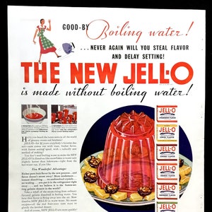 1933 Jell-O Vintage Anzeige, Werbekunst, Zeitschriftenanzeige, Retro Anzeige, Werbung, Jell-O-Salat, großartig zum Rahmen.