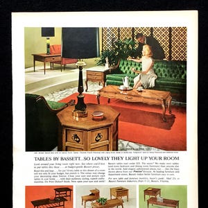 1964 Bassett Furniture Vintage Ad, Advertising Art, Print Ad, 1960&#39;s Decor, Magazine Ad, Advertisement, Great to Frame.