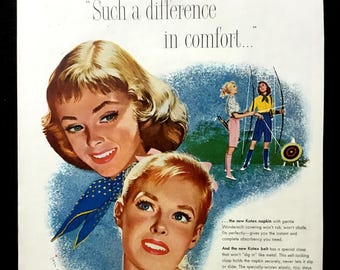 1957 Kotex Ad, Retro Fashion Illustration, Magazine Print