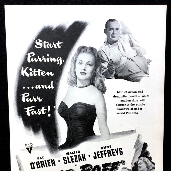 1947 "Riff-Raff" Vintage Movie Ad, Advertising Art, Pat O'Brien, Magazine Ad, Print Ad, Advertisement, Great to Frame.