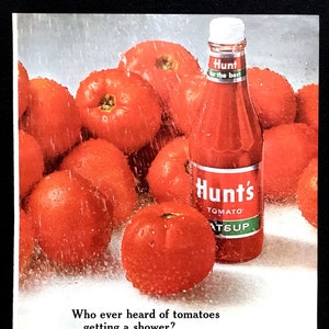 1963 Hunt&#39;s Tomato Catsup Vintage Ad, Advertising Art, Magazine Ad, Ketchup, Print Ad, Advertisement, Great to Frame.