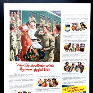 1942 Borden&#39;s Eagle Brand Condensed Milk Vintage Ad, Advertising Art, WWII, Elsie Cow, Magazine Ad, Print Ad, Great to Frame.