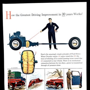 1940&#39;s Chrysler Vintage Ad, Advertising Art, Magazine Ad, 1940&#39;s Car, Advertisement, Print Ad, Great to Frame.