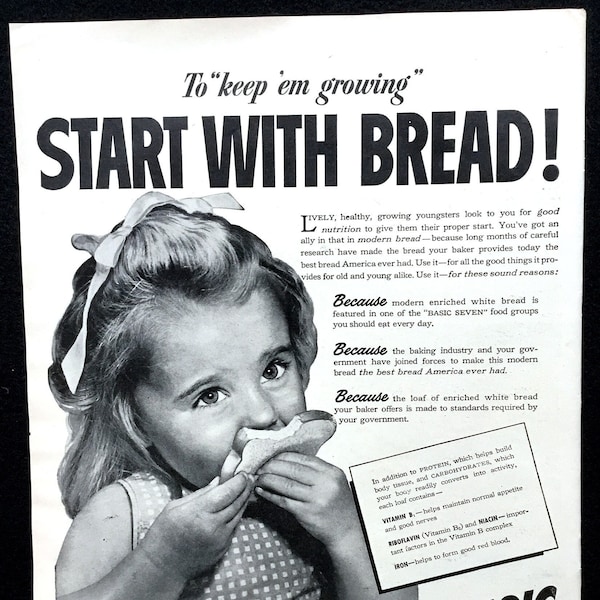 1943 Bread with Fleischmann's Yeast Vintage Ad, Advertising Art, Magazine Ad, WWII, Print Ad, Great to Frame.