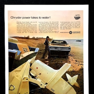 1970&#39;s Chrysler Marine Products Vintage Ad, Advertising Art, Outboard, Magazine Ad, Print Ad, Boating, Great to Frame.