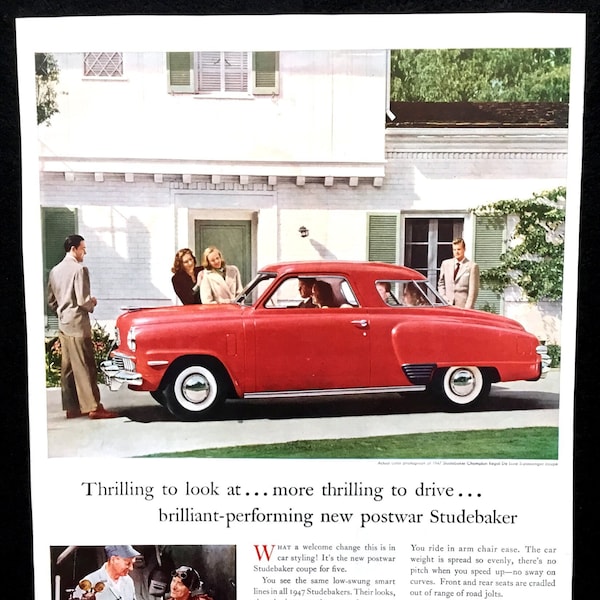 1947 Studebaker Vintage Ad, Advertising Art, Magazine Ad, Print Ad, Advertisement, Great to Frame.