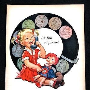 1958 Bell Telephone System Vintage Ad, Advertising Art, Print Ad, Magazine Ad, Retro Phone, Advertisement, Great to Frame.