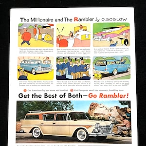 1958 Rambler Station Wagon Vintage Ad, Advertising Art, Magazine Ad, Print Ad, Retro Car Ad, Great to Frame.