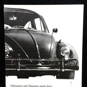 1963 Champion Vintage Anzeige, Werbekunst, VW Käfer, Zeitschriftenanzeige, Printwerbung, Zündkerzen, Werbung, ideal zum Einrahmen.
